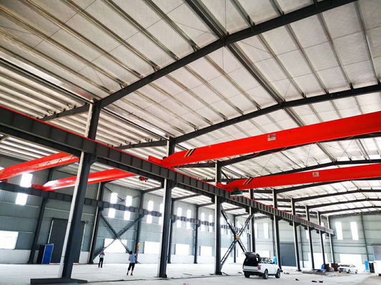 Taller prefabricado con estructura de acero Q235B Q355B, gran envergadura, listo para grúa