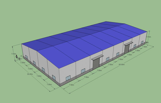 los 60m×30m×7.5m Warehouse de acero/ASTM A36 prefabricaron el edificio de la estructura de acero